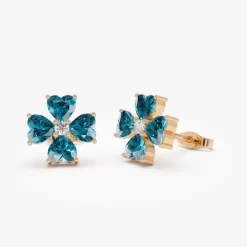 14k London Blue Topaz Four Leaf Clover Studs