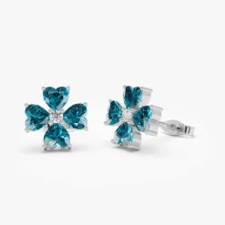 14k London Blue Topaz Four Leaf Clover Studs