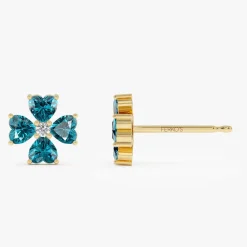 14k London Blue Topaz Four Leaf Clover Studs