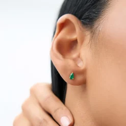 14K Pear Shaped Emerald Stud Earrings