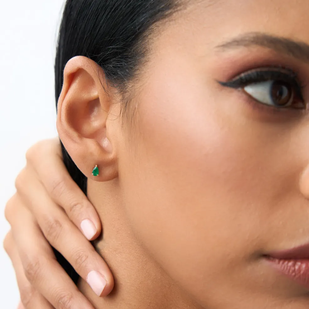 14K Pear Shaped Emerald Stud Earrings