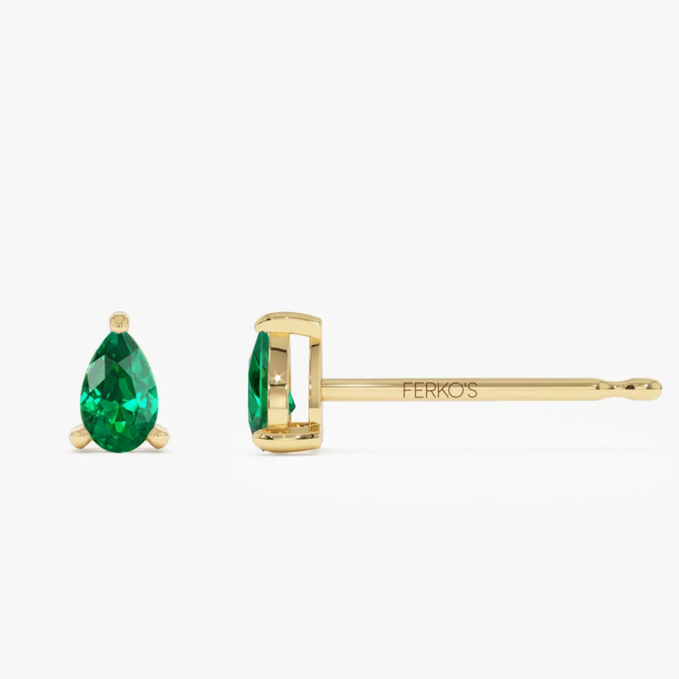 14K Pear Shaped Emerald Stud Earrings