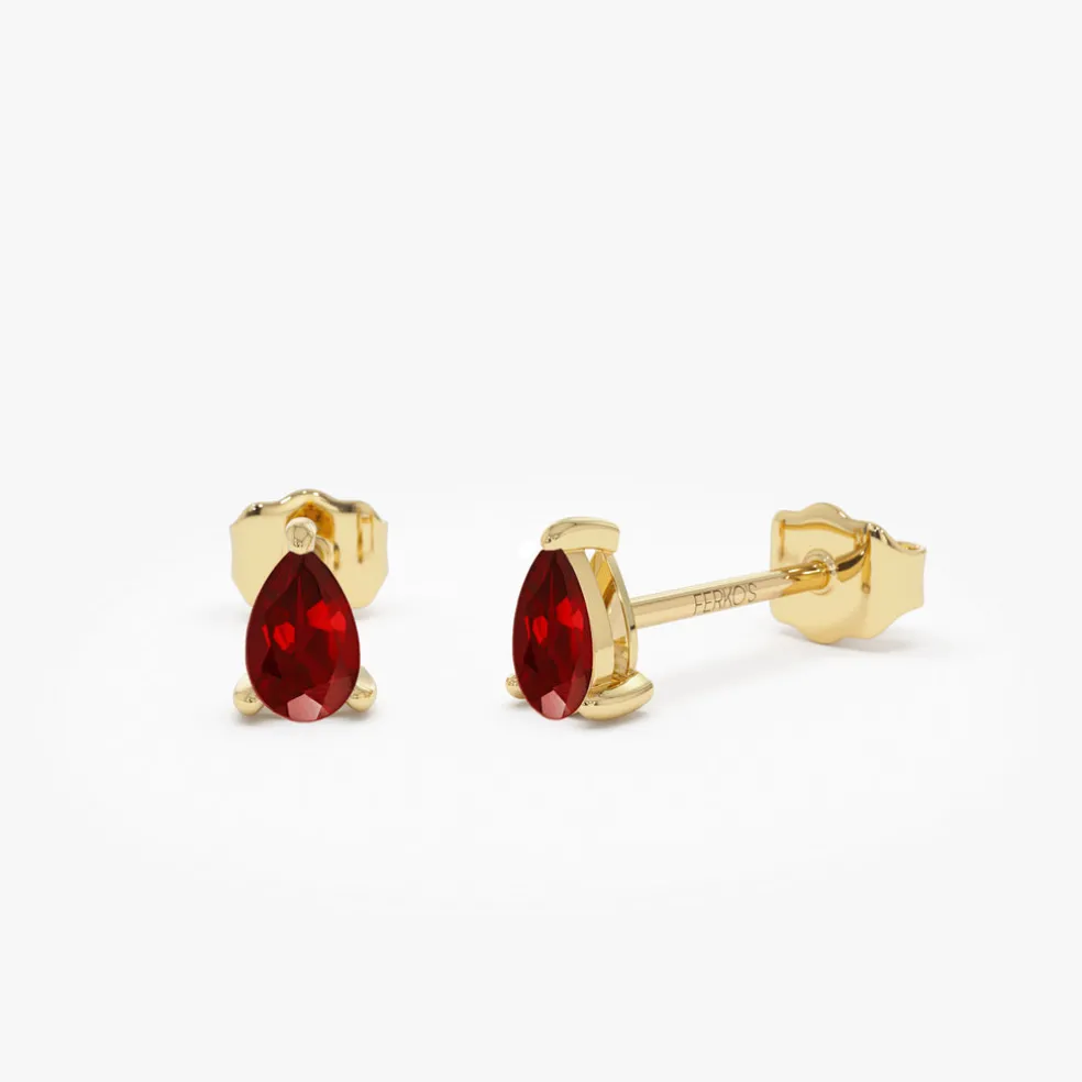 14K Pear Shaped Ruby Stud Earrings