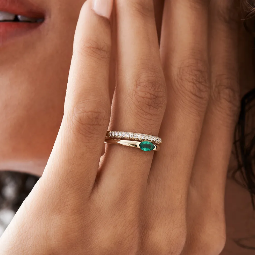 14k 3 Row Half Eternity Diamond Band