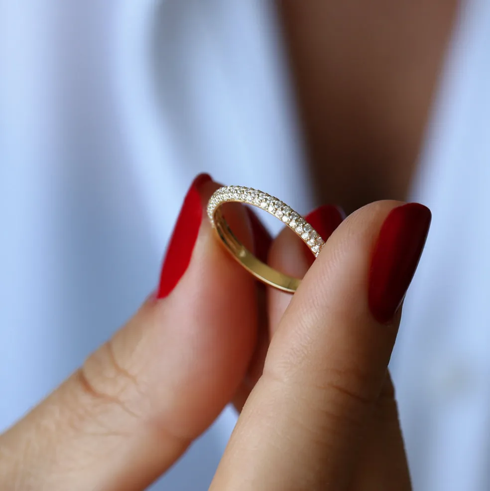 14k 3 Row Half Eternity Diamond Band