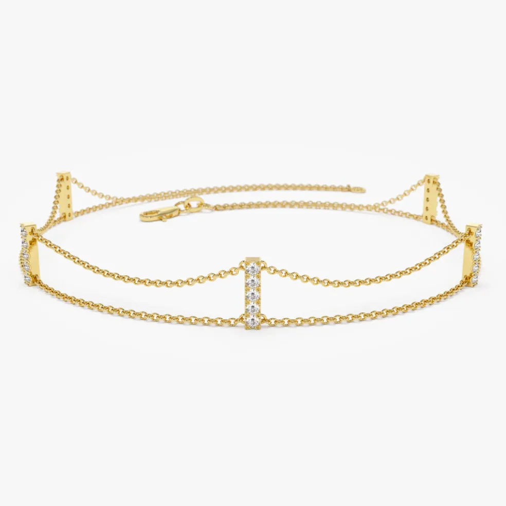 14k 5 Station Diamond Bar Bracelet