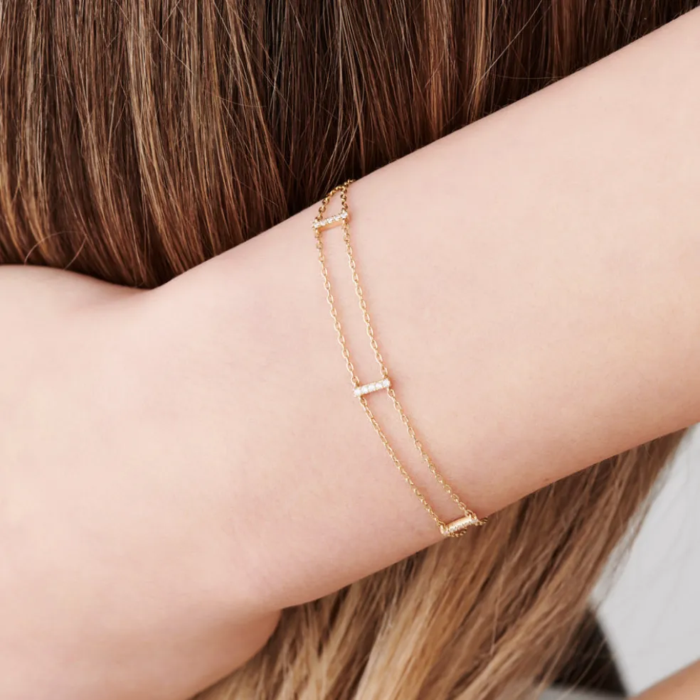 14k 5 Station Diamond Bar Bracelet