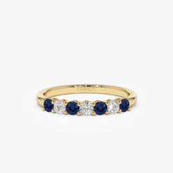 14k 7 Stone Basket Setting Diamond and Sapphire Wedding Ring