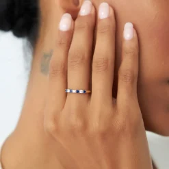 14k 7 Stone Basket Setting Diamond and Sapphire Wedding Ring