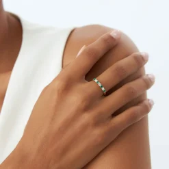 14k 7 Stone Basket Setting Diamond and Emerlad Wedding Ring