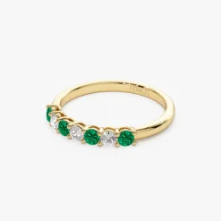 14k 7 Stone Basket Setting Diamond and Emerlad Wedding Ring