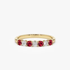 14k 7 Stone Basket Setting Diamond and Ruby Wedding Ring