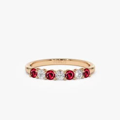 14k 7 Stone Basket Setting Diamond and Ruby Wedding Ring