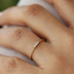 14k 3 Stone Beaded Diamond Ring