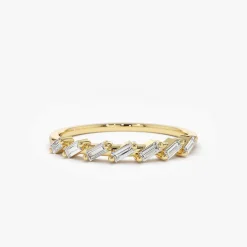 14k 7 Stone Slanted Baguette Diamond Ring