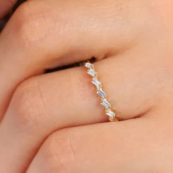 14k 7 Stone Slanted Baguette Diamond Ring