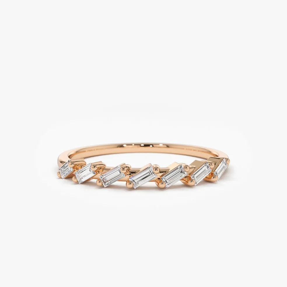 14k 7 Stone Slanted Baguette Diamond Ring