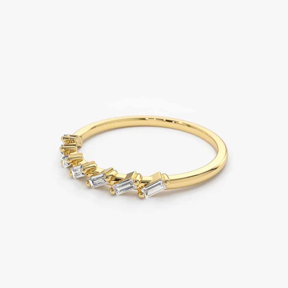 14k 7 Stone Slanted Baguette Diamond Ring