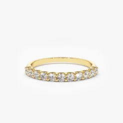 14k 11 Stone U-Shaped Diamond Wedding Band