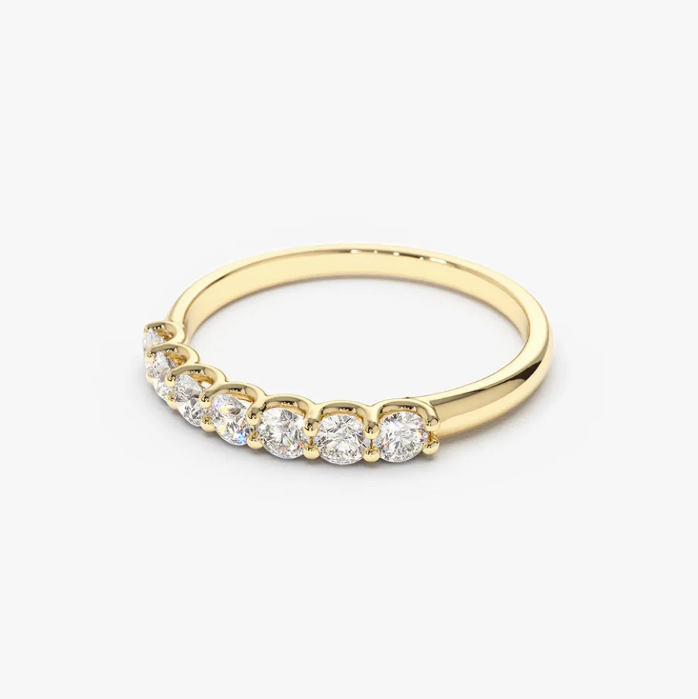 14k 7 Stone U-Shaped Diamond Wedding Band