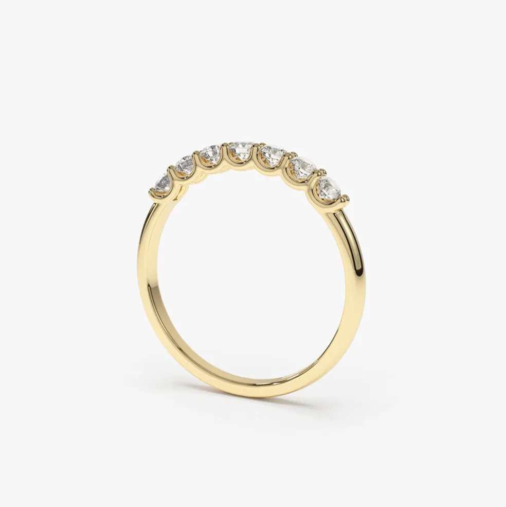 14k 7 Stone U-Shaped Diamond Wedding Band