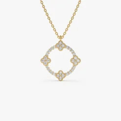 14k All Diamond Clover Circle Necklace