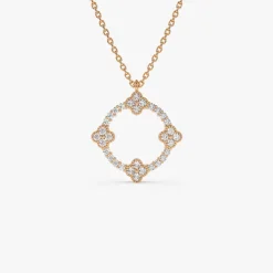 14k All Diamond Clover Circle Necklace
