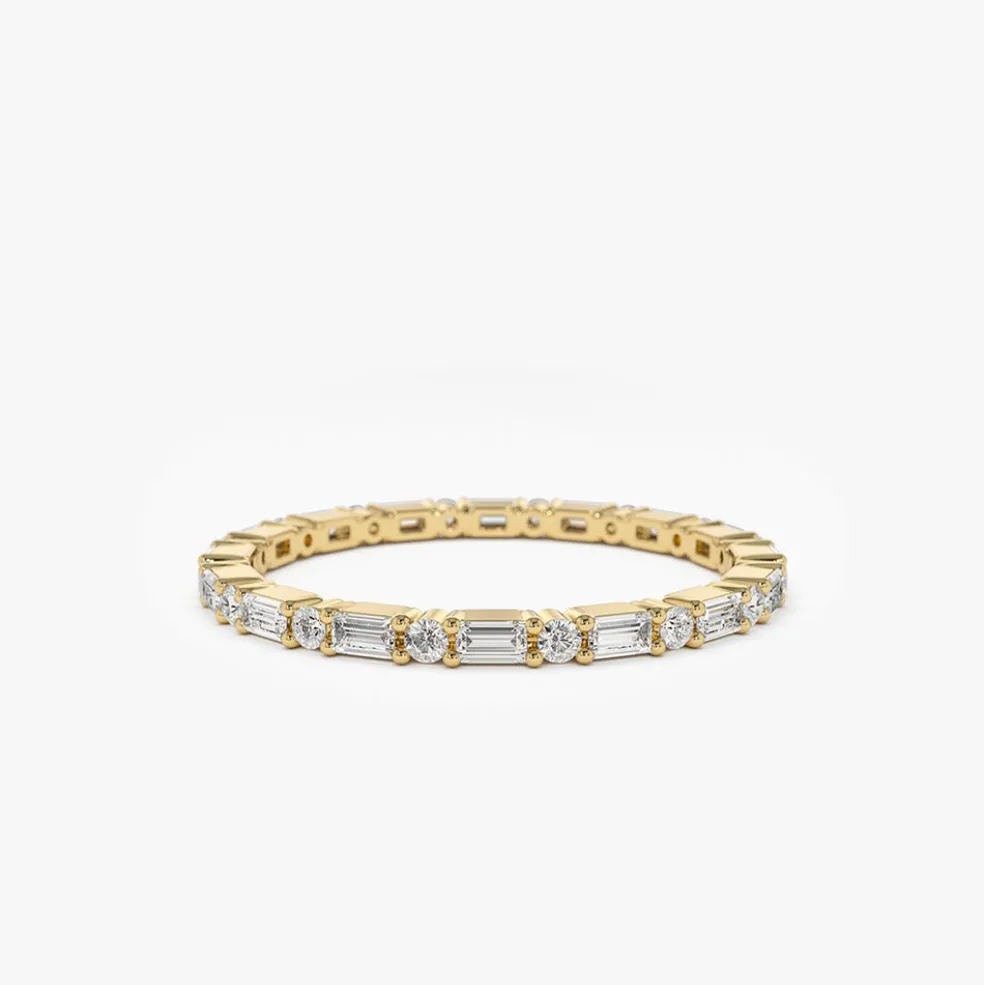 14k Alternating Baguette & Round Diamond Full Eternity Ring