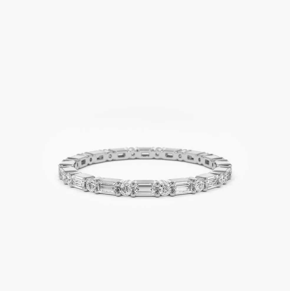 14k Alternating Baguette & Round Diamond Full Eternity Ring