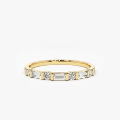 14K Alternating Baguette and Round Diamond Wedding Ring