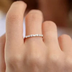 14K Alternating Baguette and Round Diamond Wedding Ring