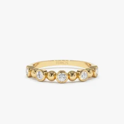 14k Alternating Beads & Bezel Setting Diamond Ring