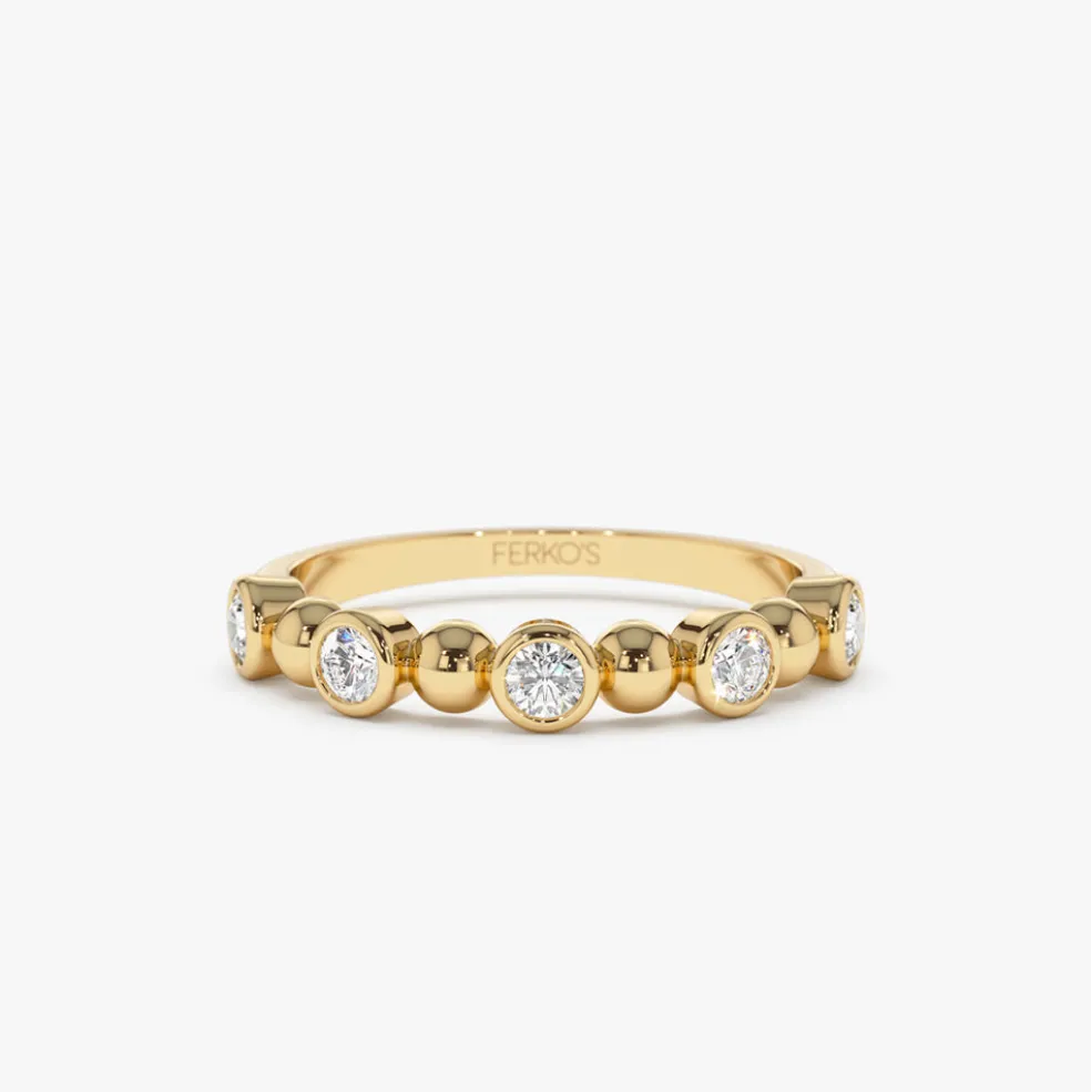14k Alternating Beads & Bezel Setting Diamond Ring