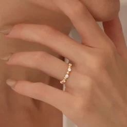 14k Alternating Beads & Bezel Setting Diamond Ring