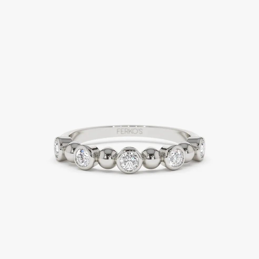14k Alternating Beads & Bezel Setting Diamond Ring