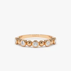 14k Alternating Beads & Bezel Setting Diamond Ring