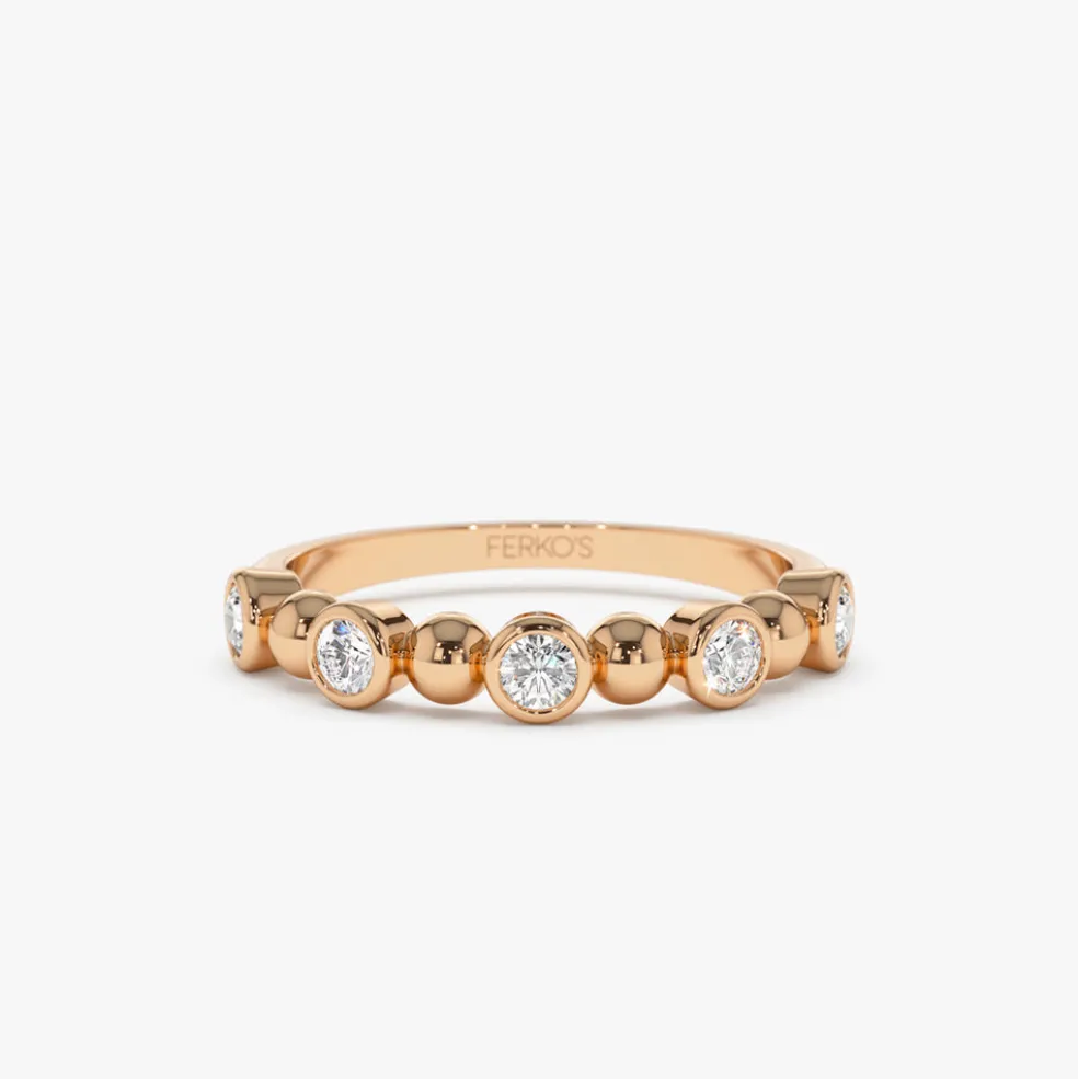 14k Alternating Beads & Bezel Setting Diamond Ring