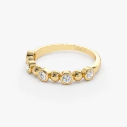 14k Alternating Beads & Bezel Setting Diamond Ring