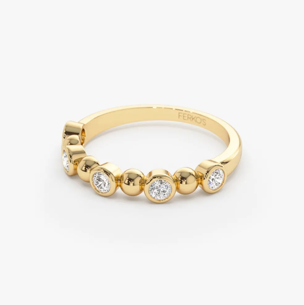 14k Alternating Beads & Bezel Setting Diamond Ring