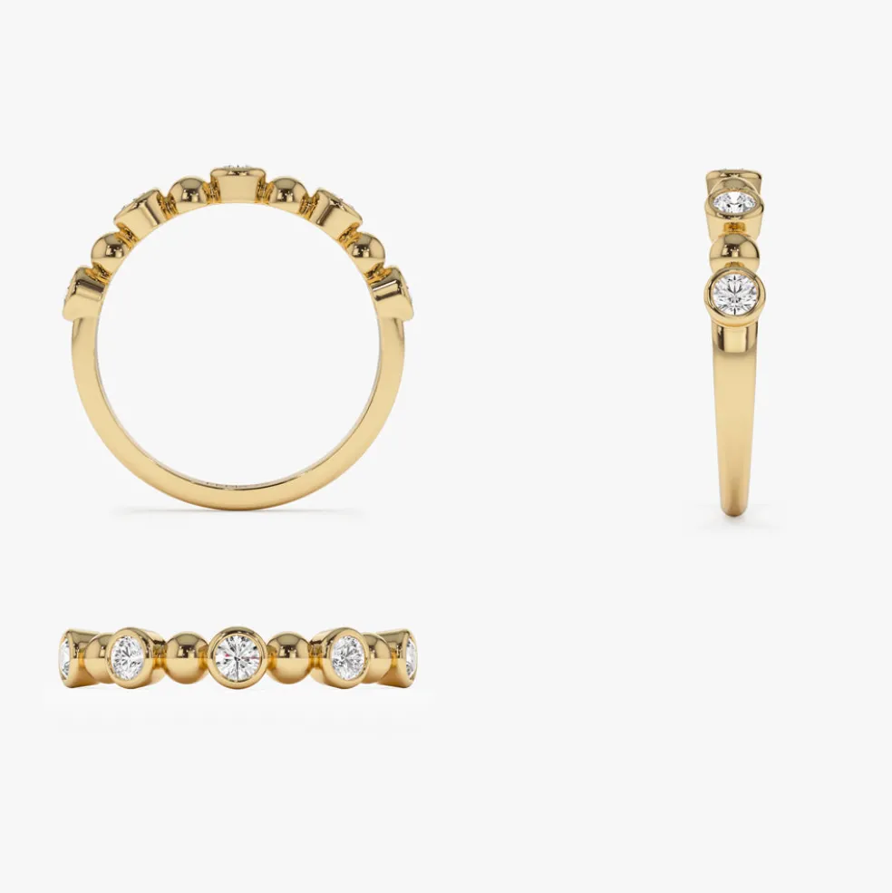14k Alternating Beads & Bezel Setting Diamond Ring