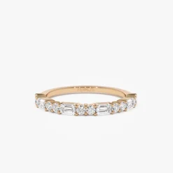 14k Alternating Emerald Cut and Round Diamond Ring