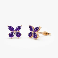 14K Amethyst Butterfly Stud Earrings