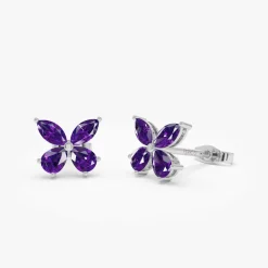 14K Amethyst Butterfly Stud Earrings