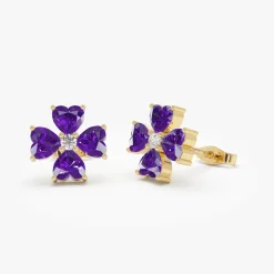 14k Amethyst Four Leaf Clover Studs