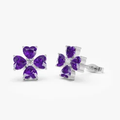 14k Amethyst Four Leaf Clover Studs