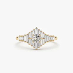 14k Art Deco Inspired Baguette Diamond Ring