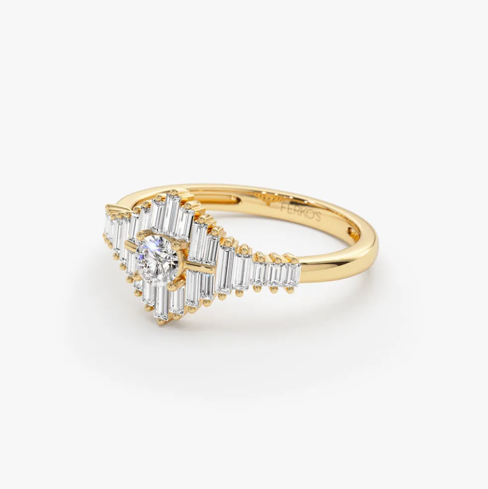 14k Art Deco Inspired Baguette Diamond Ring