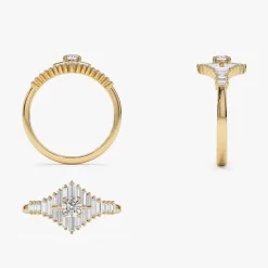 14k Art Deco Inspired Baguette Diamond Ring