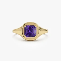 14K Asscher Cut Amethyst Signet Ring