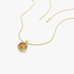 14K Asscher Cut Bezel Set Citrine Necklace